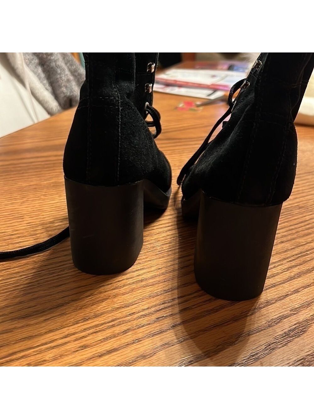 Graphique Black Lace Up Booties Chunky Block Heel Size 7 - Picture 2 of 6